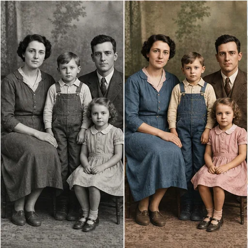 Mit KI kolorierte alte Fotografie